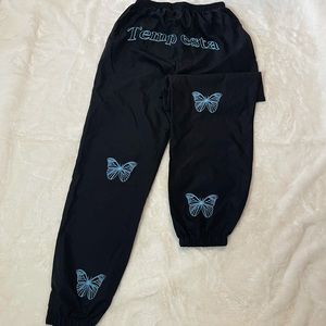 SHEIN NWOT black jogger with blue butterflies Sz S ⭐️
